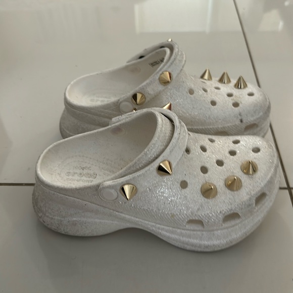 CROCS Shoes - Crocs Iconic comfort white gold studs women US 6